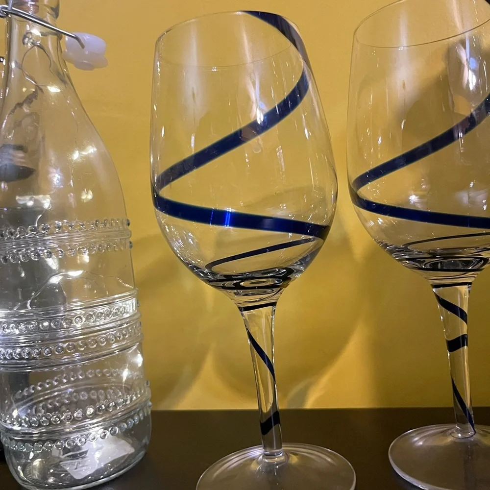 Elegant Blue Swirl Wine Glasses Retired PIER 1 Two Swirline Cobalt Swirl Glasses